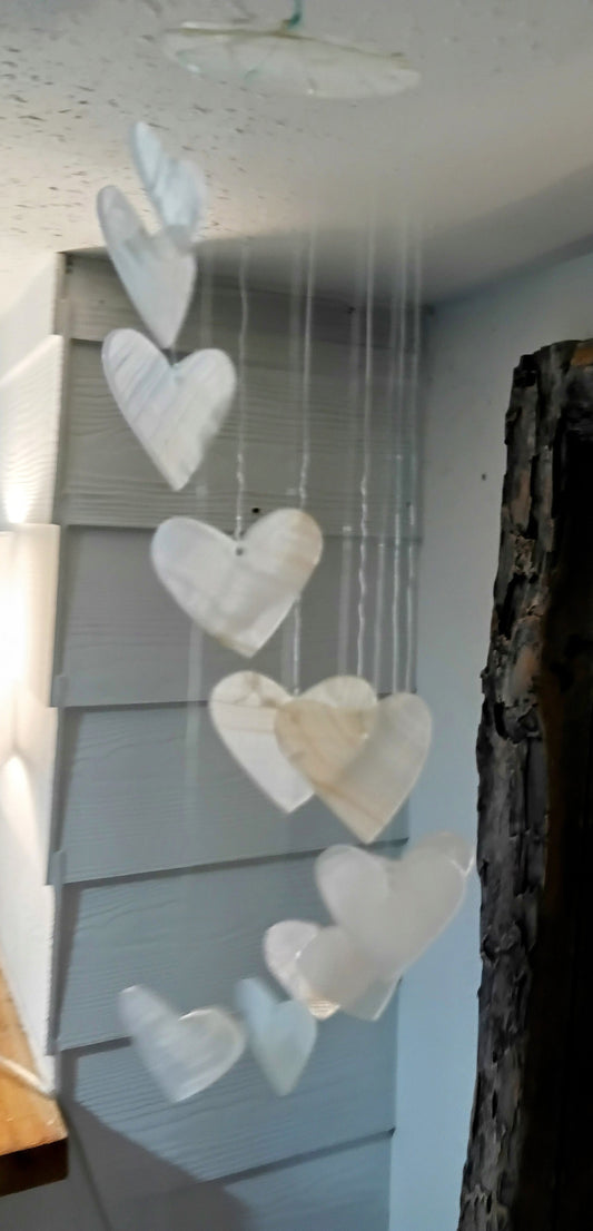 Hand-Carved Onyx Heart Wind Chime – 17” Hanging Mobile