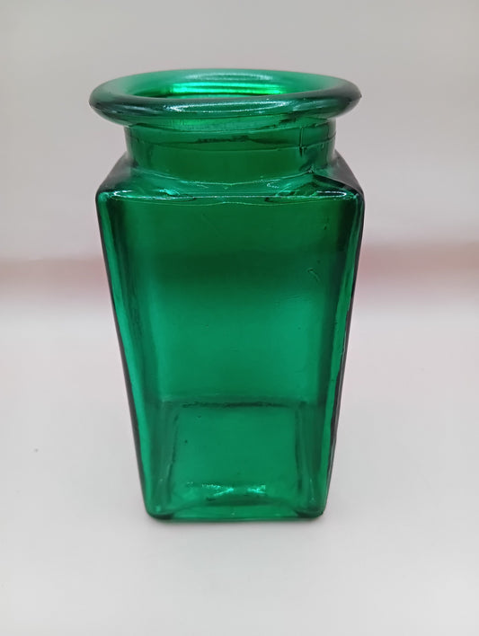 Vintage Apothecary Glass Bottle – Square Decorative – 6" x 2.8" – Green, Blue, Red, or Purple