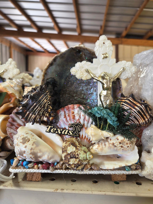 Abalone Shell & Crucifix Vintage Novelty/ Light