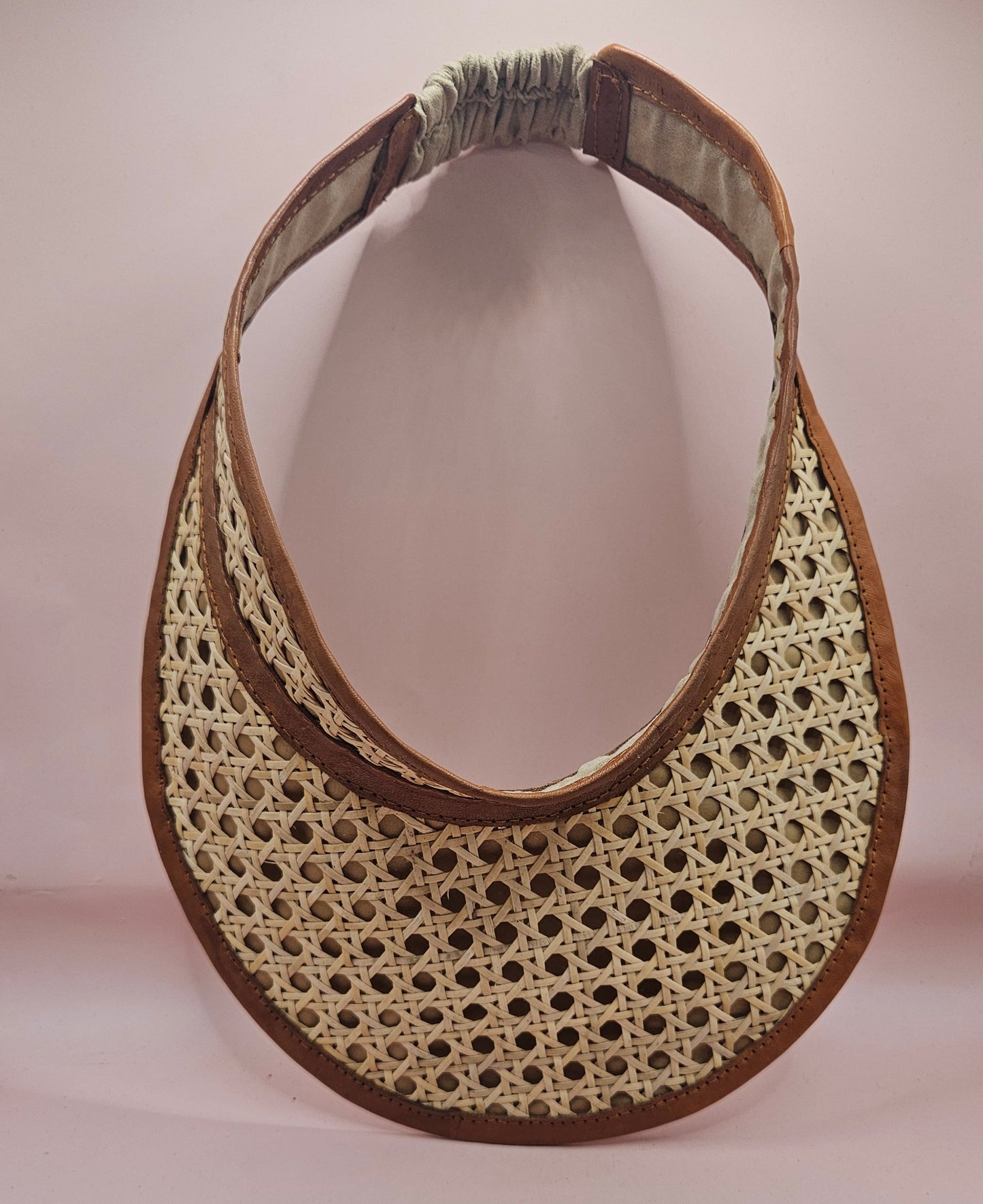 Woven Rattan Cane Visor with Leather Trim – Summer Sun Hat with Elastic Fit | 4 Color Options