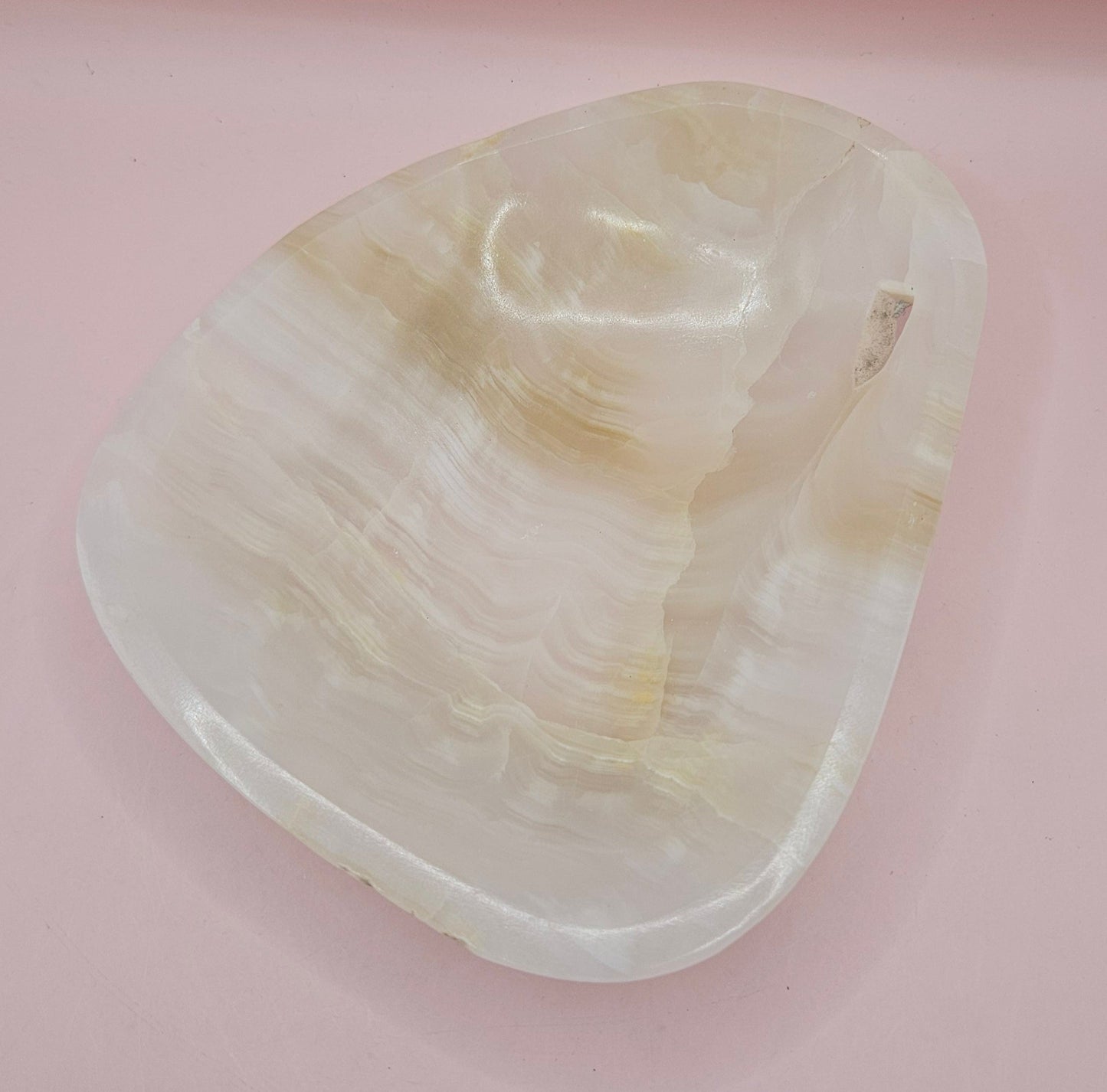 Polished Onyx Dish – Oval Cream Stone Tray 6.5x5.5"