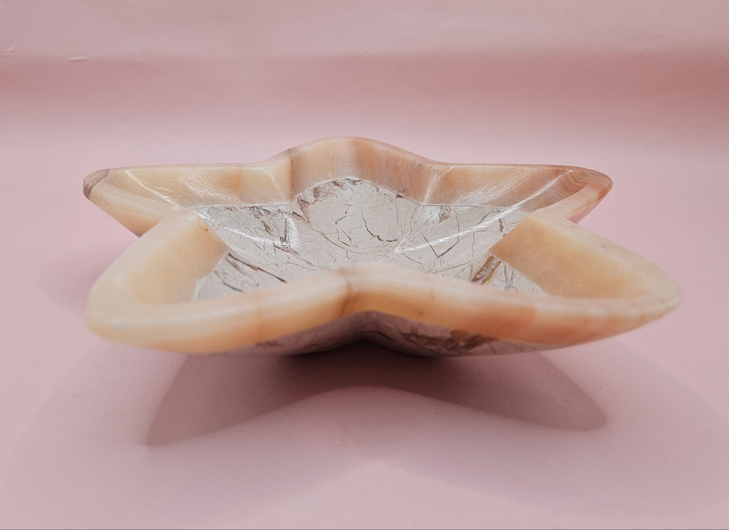 Polished Onyx Star Dish – Pale Marbled Stone Bowl 6.25"
