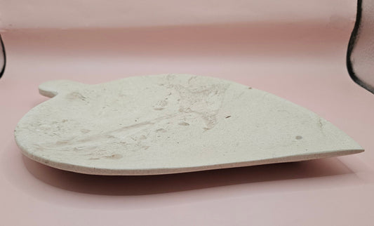 Leaf-Shaped Marble Shallow Dish – 10" x 7.5" Fossil Stone Catchall Tray