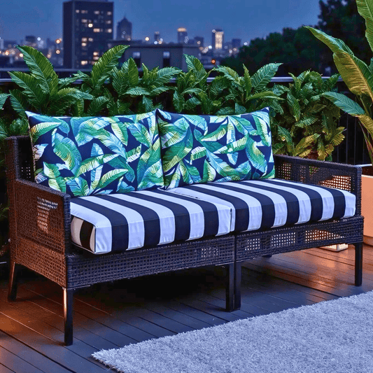 Banana Leaf Black Stripe Outdoor Slip Covers, Compatible with IKEA Duvholmen