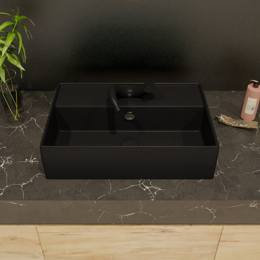 ALFI brand ABC901 24" Modern Rectangular Above Mount Ceramic Sink with Faucet Hole