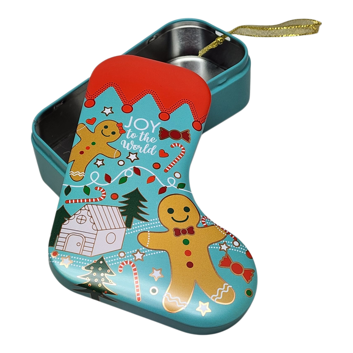 Christmas Stocking Cookie Tin Ornament - Joy to the World