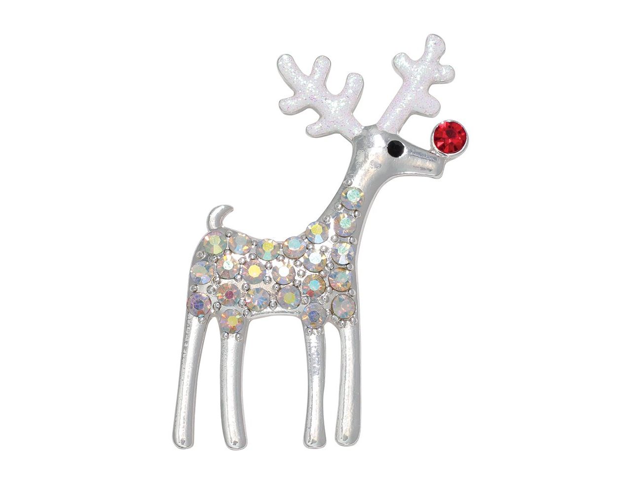 AB Crystal Studded Silver Rudolph Pin