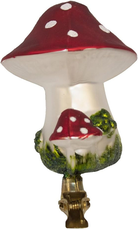 Mushroom Clip-On Glass Ornament - Set of 2