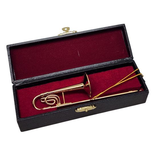 Brass Trombone Ornament with Case
