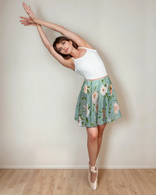 Limited Edition Sage Floral Chiffon Ballet Pull On Skirt - Ballet Rehearsal Skirt - Pirouette Skirt