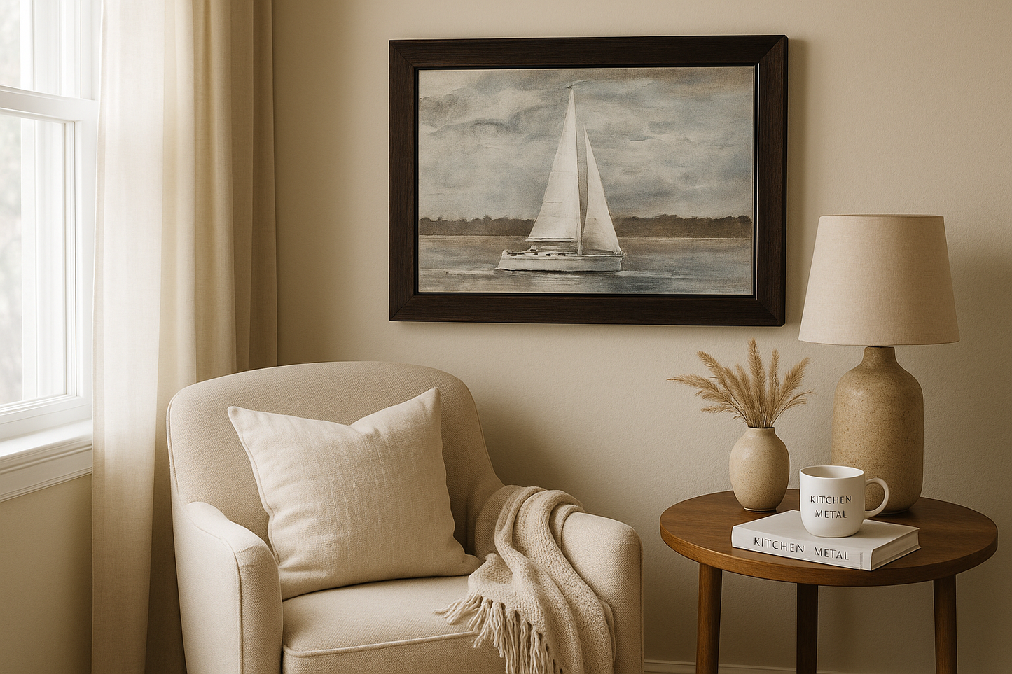Sailboat Artwork Cozy Home Setting