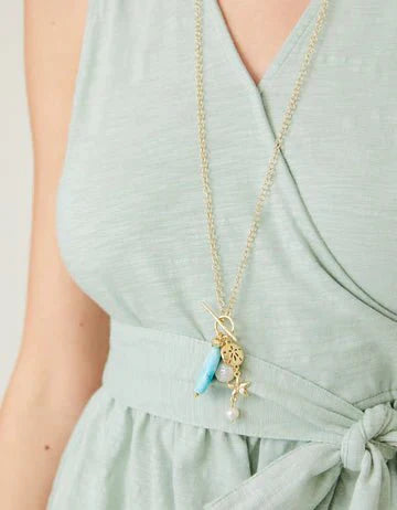 Seaside Necklace 32" Turquoise/Pearl