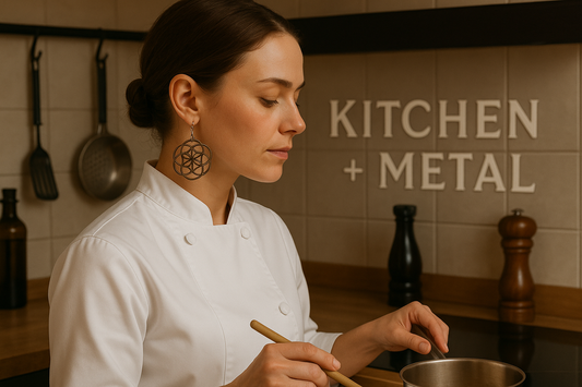 Seed of Life Earrings Chef with Kitchen + Metal Typography