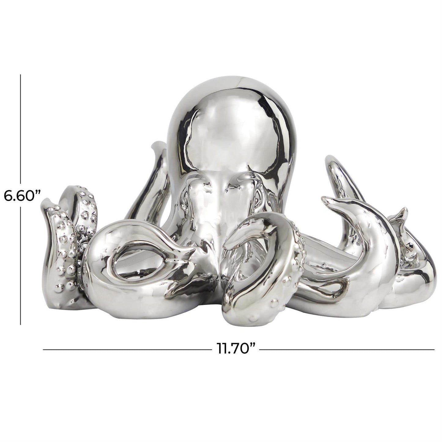 Silver Ceramic Octopus Decorative Sculpture with Textured Tentacles