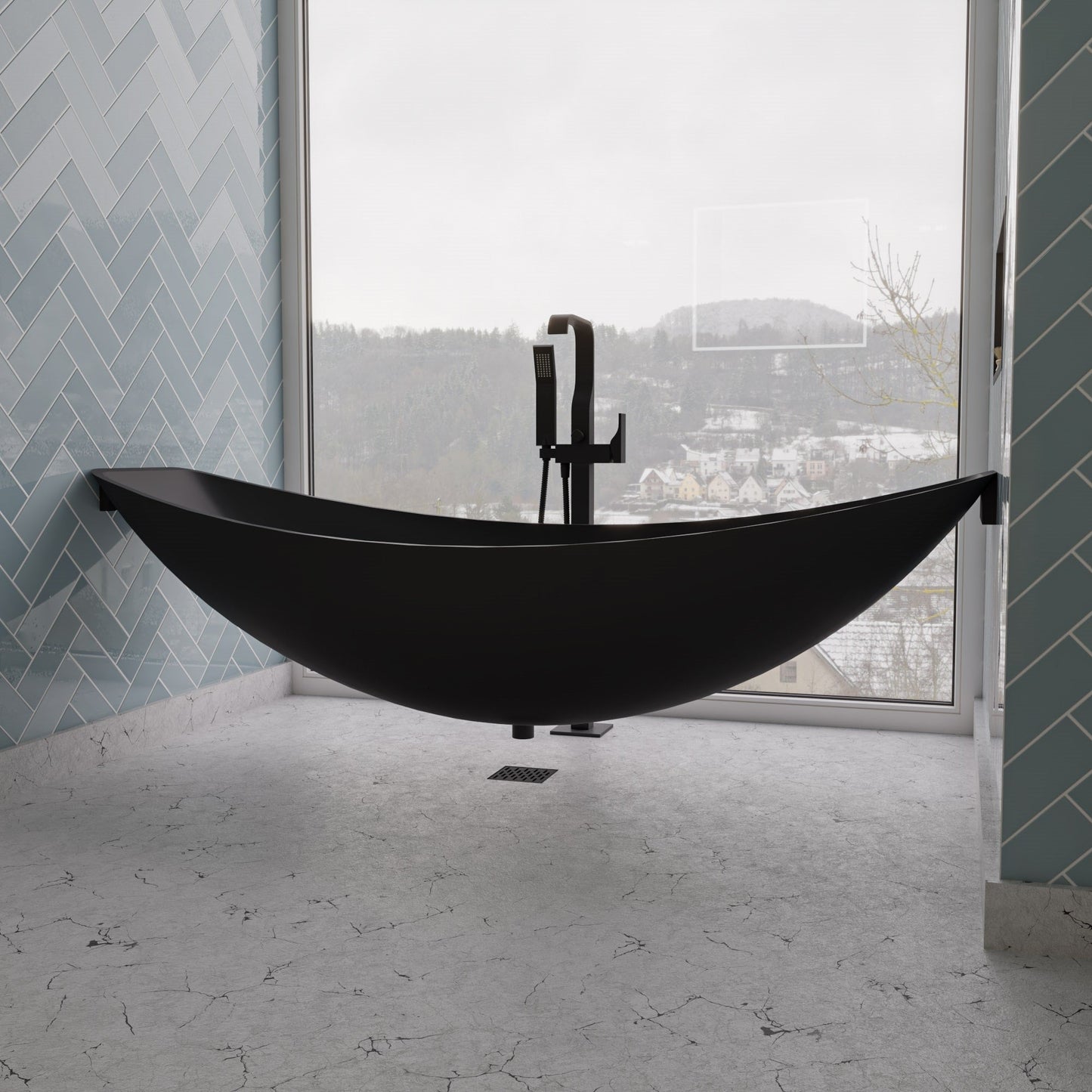 ALFI brand AB2180 Single Lever Floor Mounted Tub Filler Mixer w Hand Held Shower Head