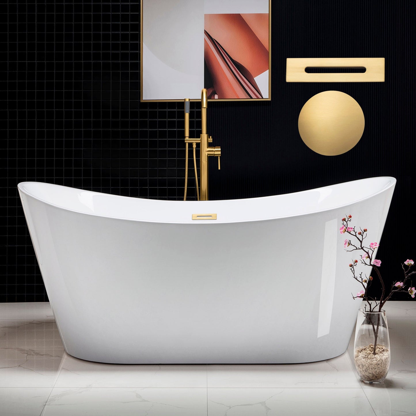 WOODBRIDGE 67" Acrylic Freestanding Bathtub Contemporary Soaking Tub