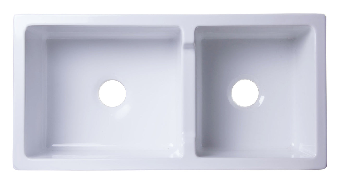ALFI brand AB3618ARCH Arched Apron Thick Wall Fireclay Double Bowl Farm Sink