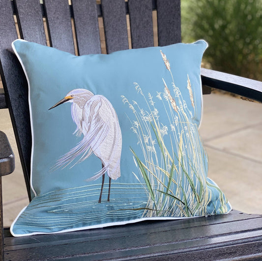Snowy White Egret Indoor/Outdoor Throw Pillow