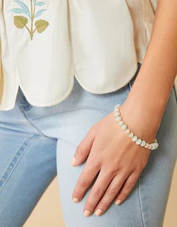 Stone Stretch Bracelet 10mm Seafoam/White