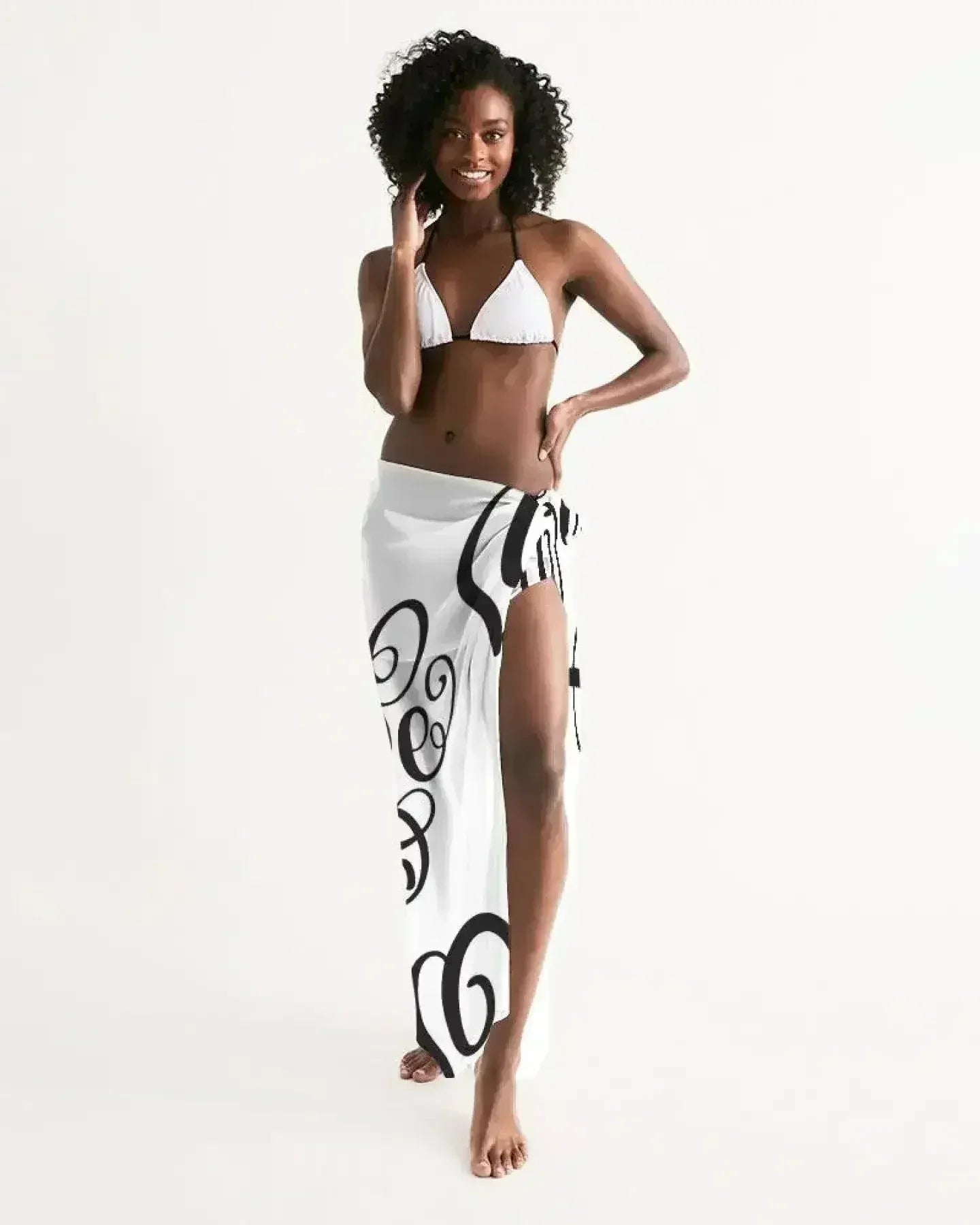 Sheer Sarong Swimsuit Cover Up Wrap / Love Black and White