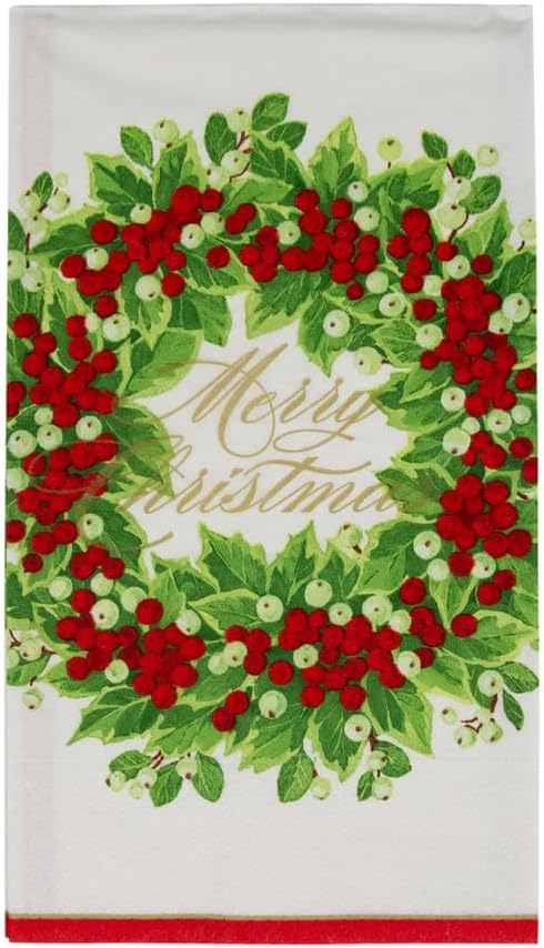 Holly And Berry Wreath Merry Christmas Guest Towel / Buffet Napkin