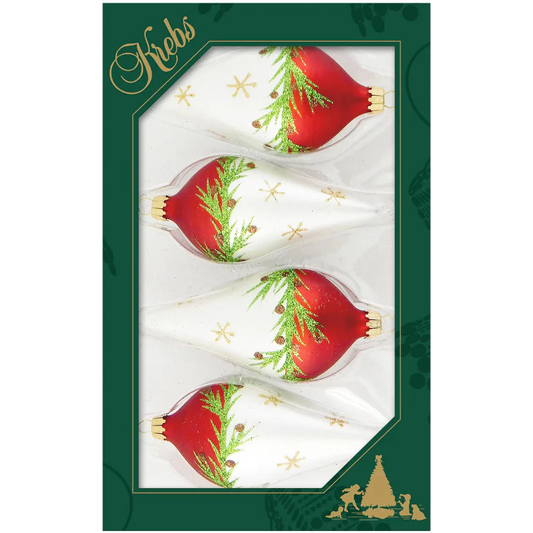Krebs Glass Teardrop Ornament - Bi-Color Pine Garland - 4 Pack