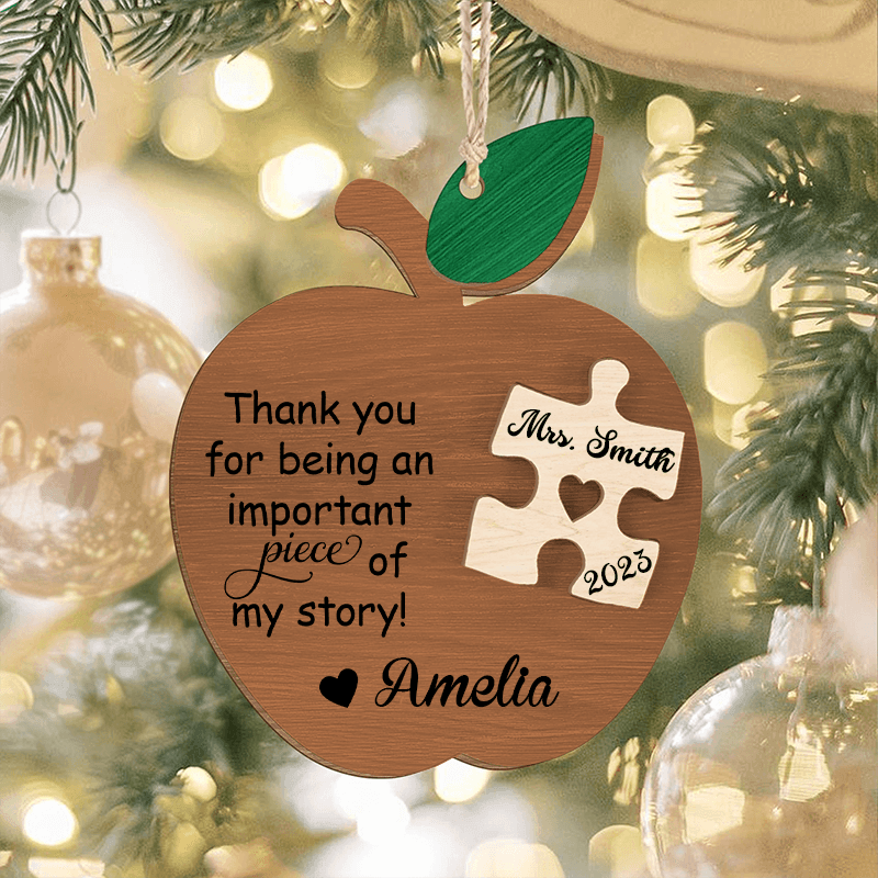Teacher Christmas Ornament - Personalized 2 Layers Wooden Ornament - Christmas Gift for Teacher, Kindergarten, Preschool, Pre K, Paraprofessional