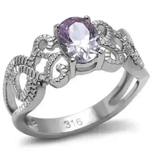 Stainless Steel Ring - Amethyst CZ & High Polish TK079 | Femstylo