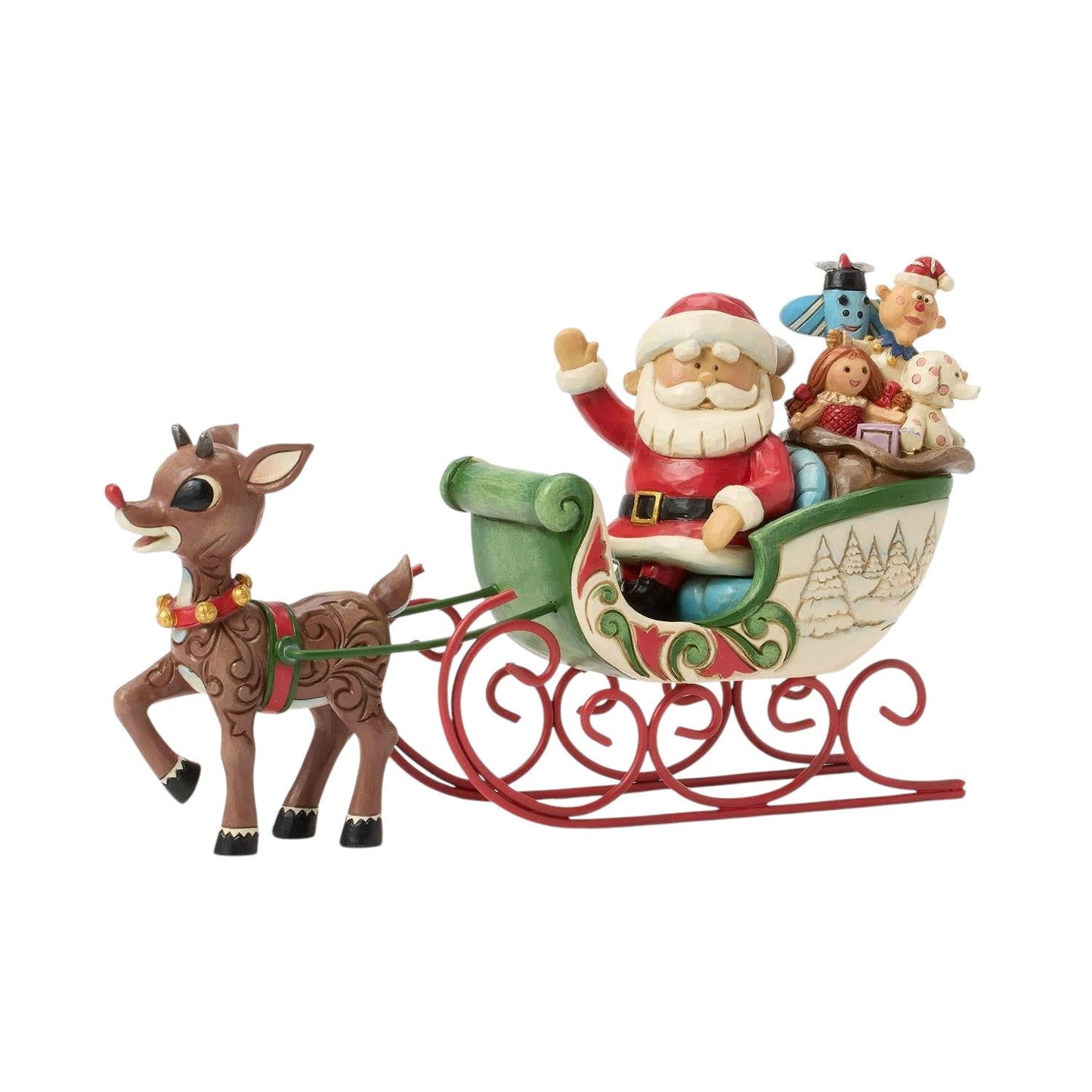 Rudolph pulls Santa in a Sleigh Figurine