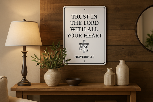 Trust in the Lord Proverbs 3:5 Sign in Kitchen + Metal Home Setting