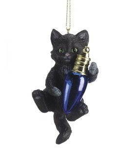 Kitten Playing Ornament - Black
