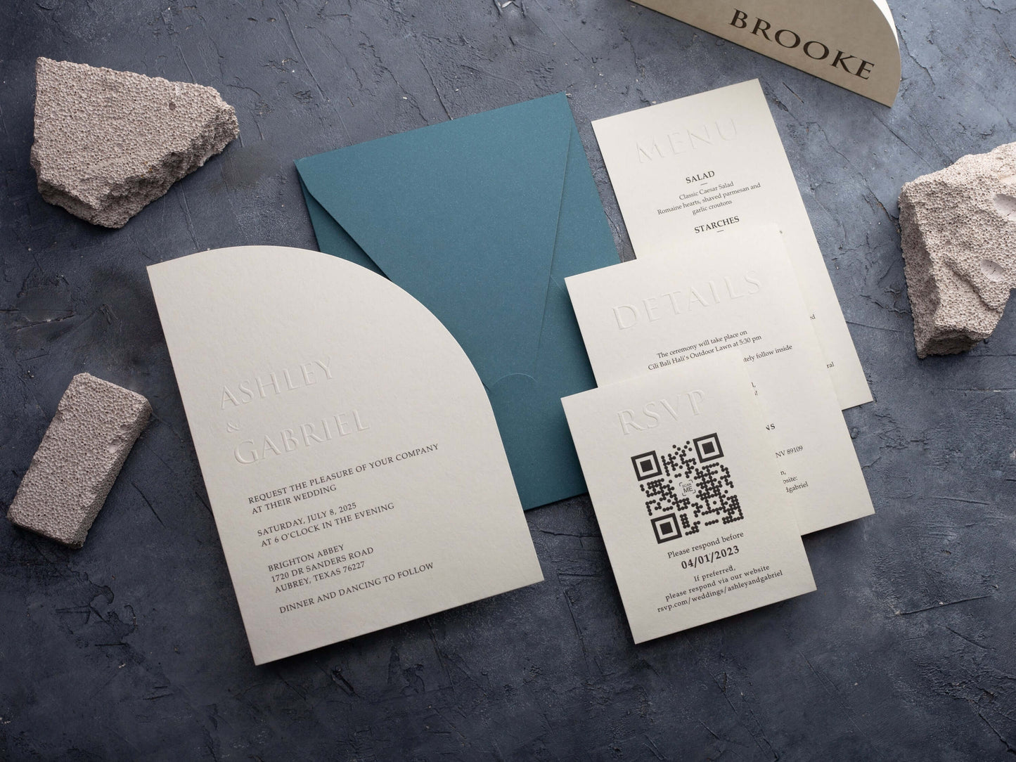 Half-Arch Letterpress Wedding Invitation with QR Code RSVP