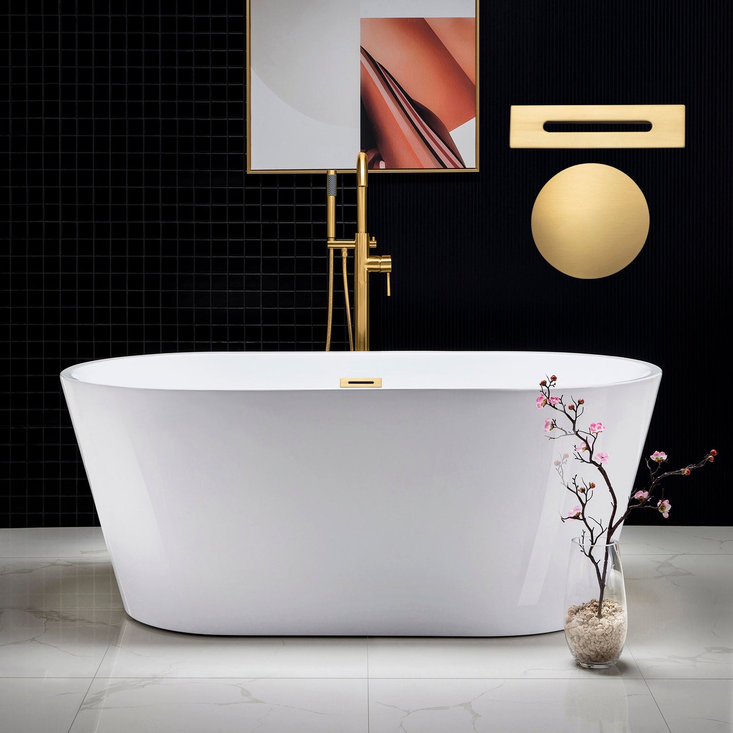 WOODBRIDGE 59" Acrylic Freestanding Bathtub Contemporary Soaking Tub