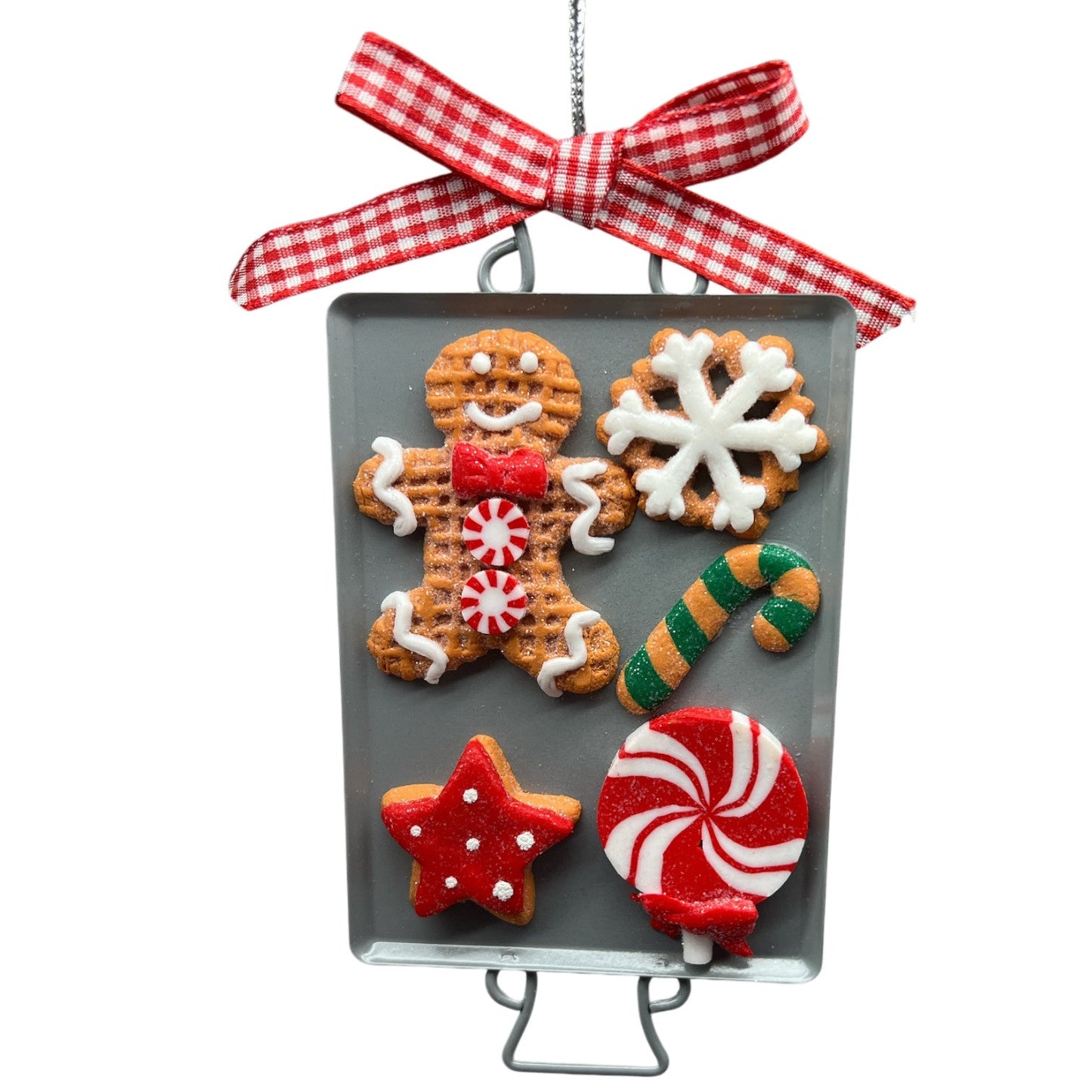 Clay Dough Holiday Cookies on Metal Pan Ornament Gingerbreadman and Snowflake
