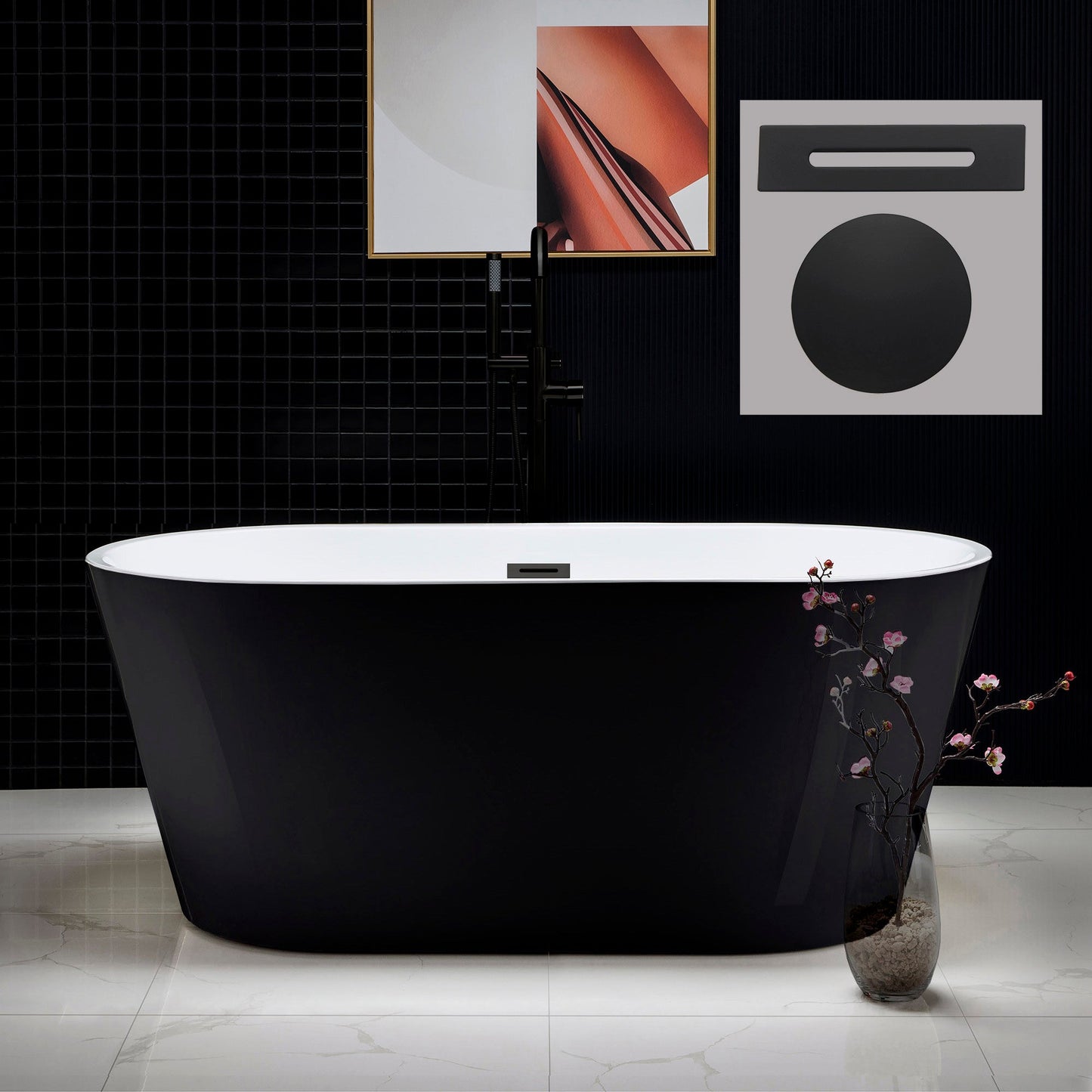 WOODBRIDGE B-1814 59" Acrylic Freestanding Bathtub Contemporary Soaking Tub