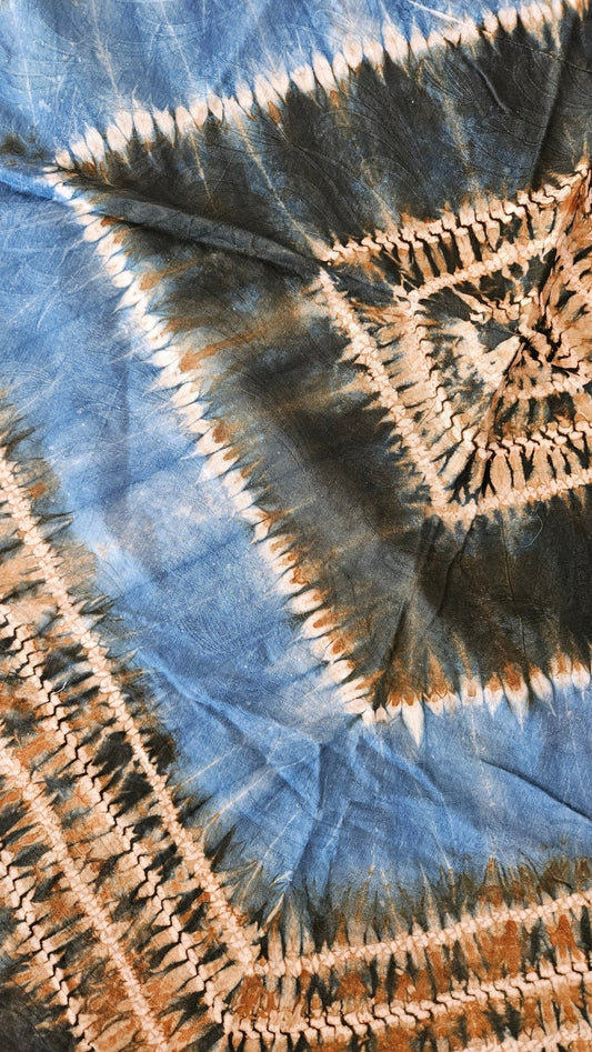 Vintage African Handwoven Tapestry - Indigo Blue & Brown - 65"x42.5" Wall Hanging or Throw Blanket