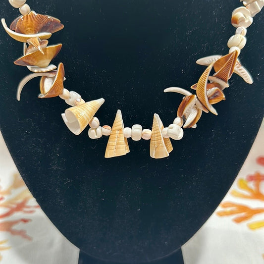 Vintage Carved Shell Necklace - Handmade Coastal Jewelry with Natural Shells