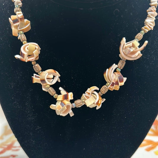 Vintage Carved Shell Necklace - Handmade Coastal Statement Jewelry
