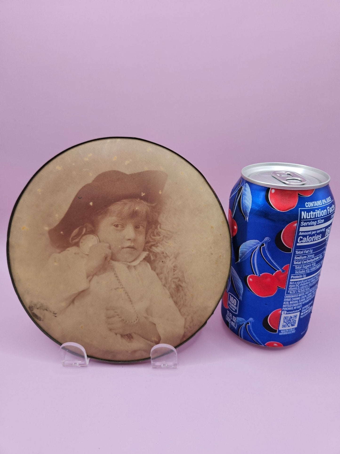 Vintage Celluloid Photo Button Little Girl With Pocket Watch