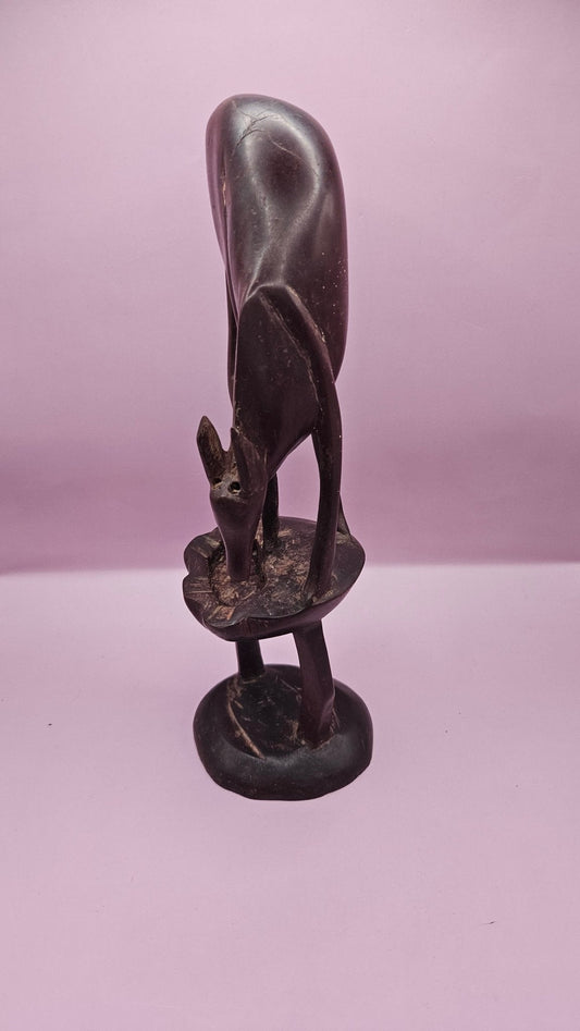 Vintage Hand-Carved Wooden Antelope Sculpture (11"x3.5")
