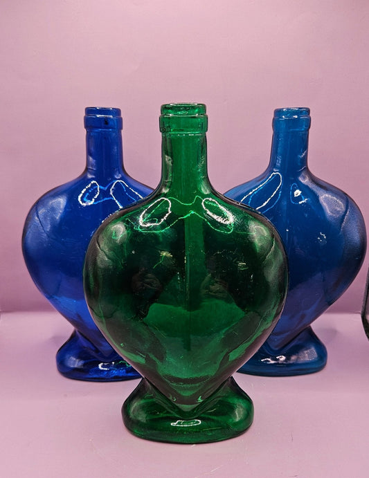 Vintage Heart-Shaped Glass Bottle – Multiple Colors Available – 8.75" x 5.75"