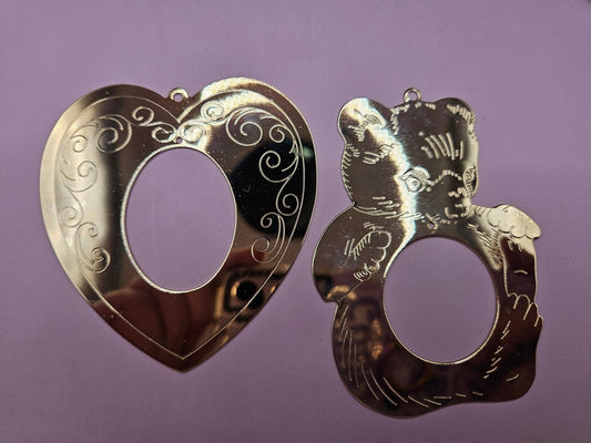 Vintage Metal Picture Frame Ornament – Bear & Heart Styles