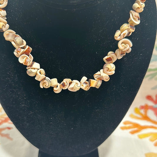 Vintage Spiral Carved Shell Necklace - Handmade Coastal Jewelry