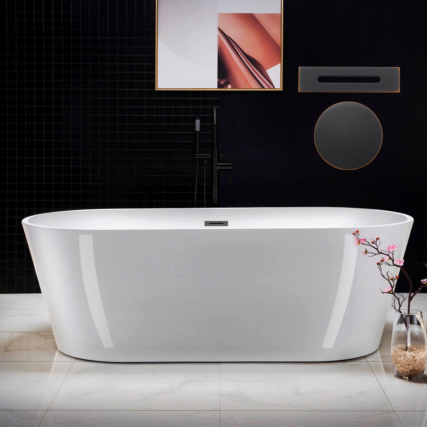 WOODBRIDGE 71" Acrylic Freestanding Bathtub Contemporary Soaking Tub