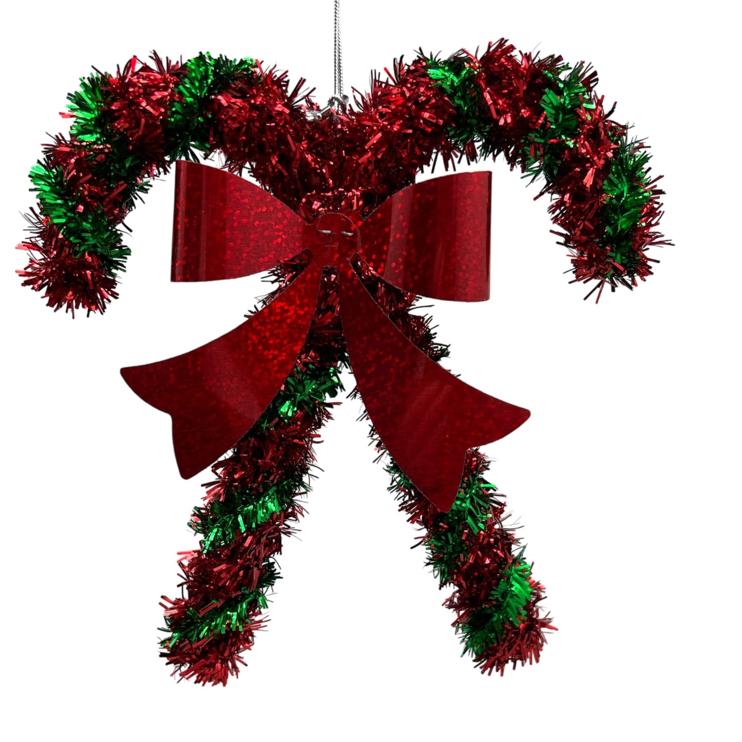 Red and Green Mini Candy Cane Tinsel Ornament