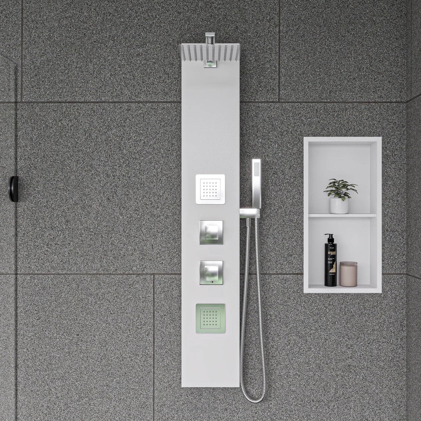 ALFI brand ABSP60W White Aluminum Shower Panel with 2 Body Sprays and Rain Shower Head