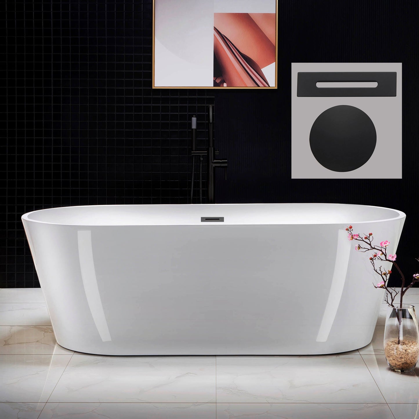 WOODBRIDGE 71" Acrylic Freestanding Bathtub Contemporary Soaking Tub