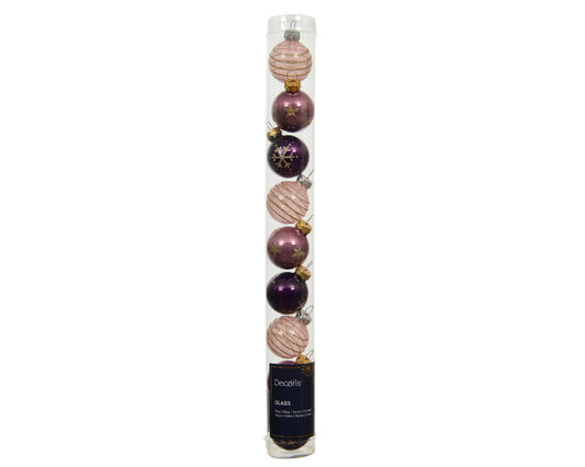 Regal Purple and Pink - Tube of 9 Glass Ornaments