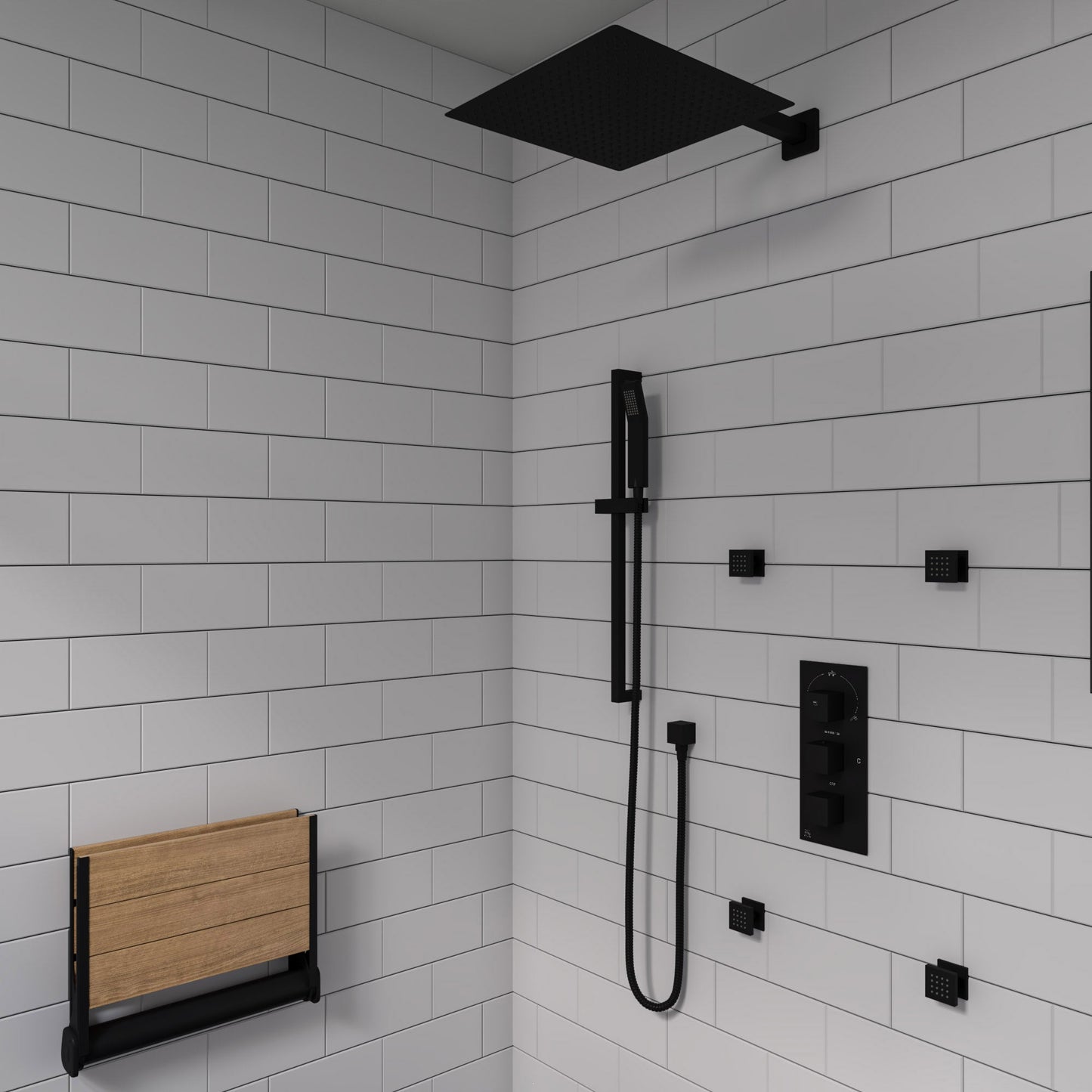 ALFI brand AB2801 3-Way Thermostatic Valve Shower Mixer Square Knobs