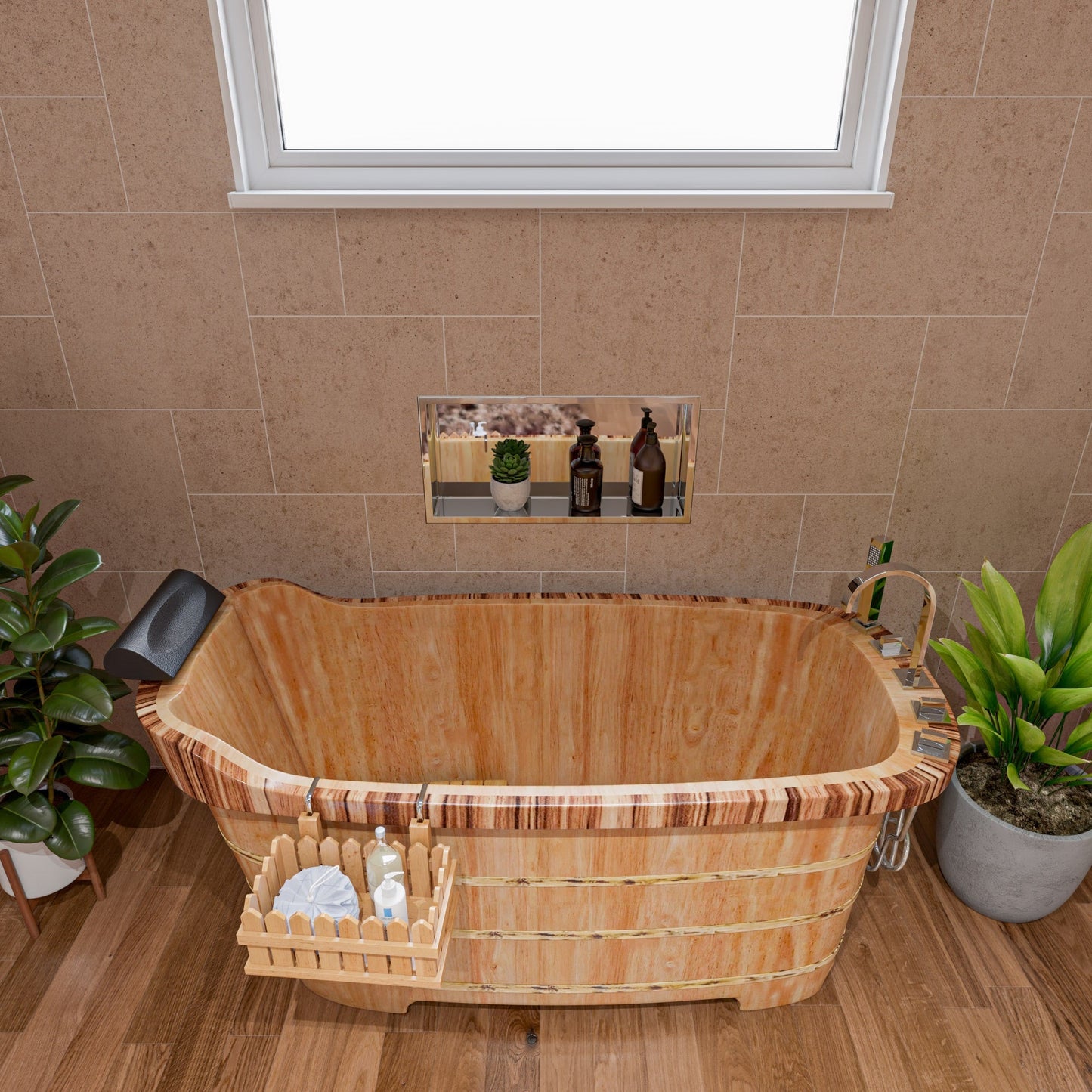 ALFI brand AB1148 59" Free Standing Wooden Bathtub with Chrome Tub Filler